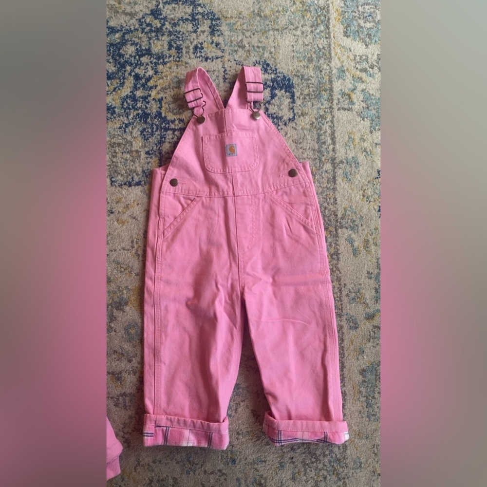Toddler Girl Carhartt Flannel-Lined Overalls Bright Pink Size 2T